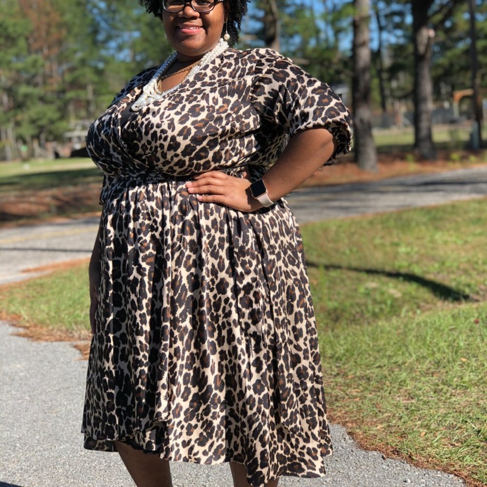 Leopard Faux Wrap High-Lo Plus Size Dress - Size 18